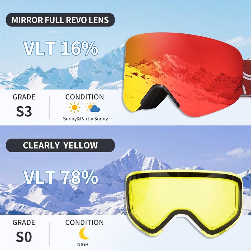 MXJ Gear Ski Goggles,OTG Snowboard Goggles Magnetic Interchangeable Lens,UV Protection Anti-fog,YH879B Snow Goggles for Men Women - Image 4